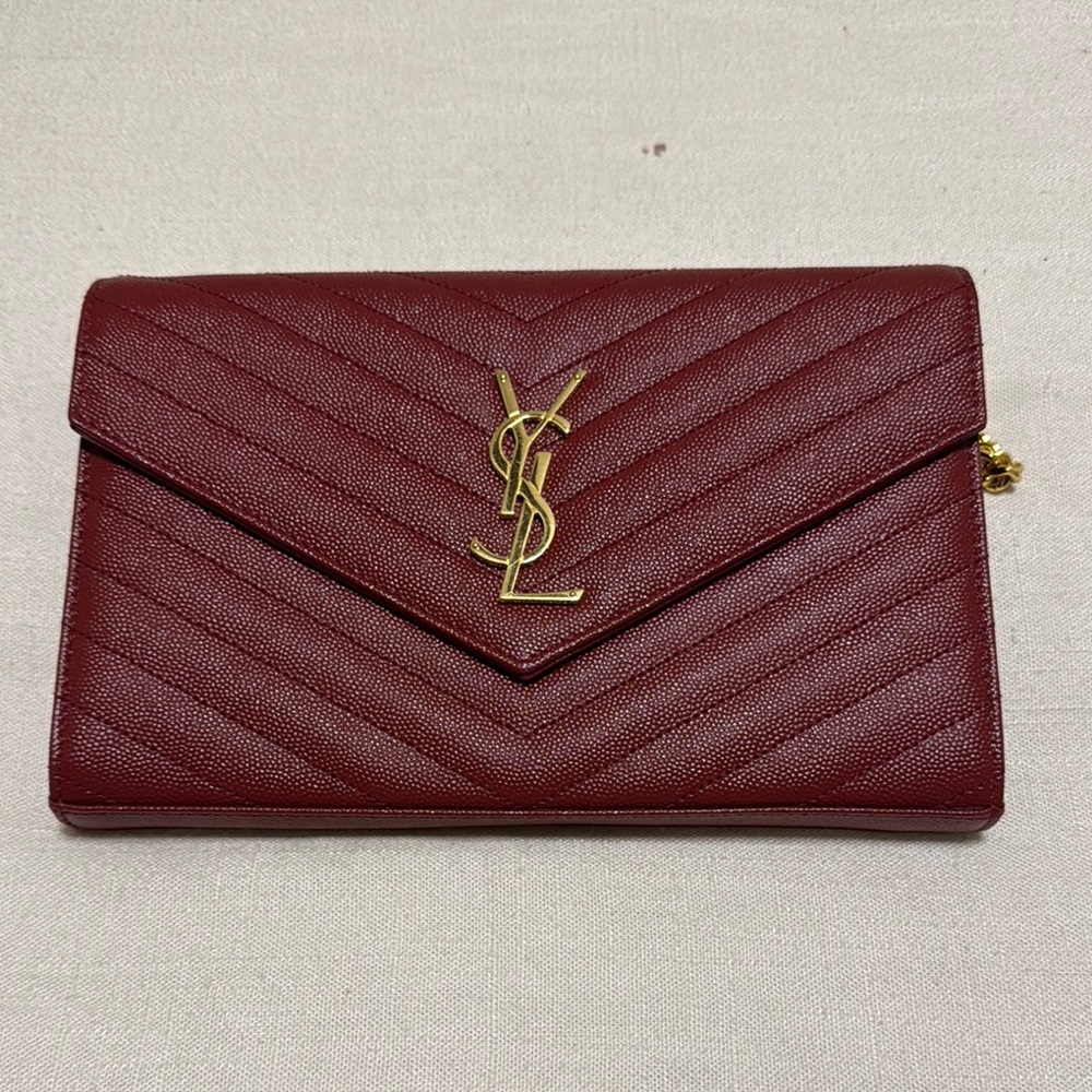Yves Saint Laurent Red Chevron Quilted Clutch
